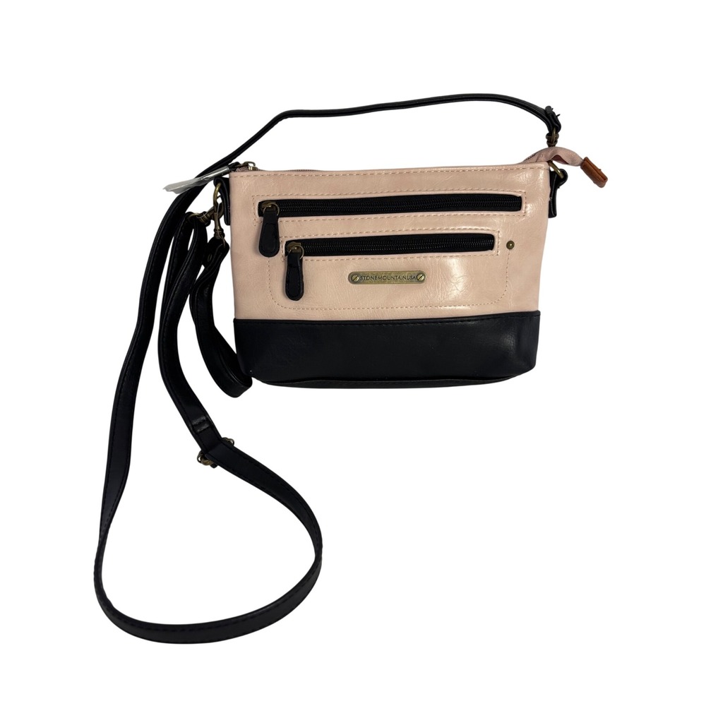 Stone Mountain USA Crossbody Bag Pink Black Bonded Leather Small Purse NWOT